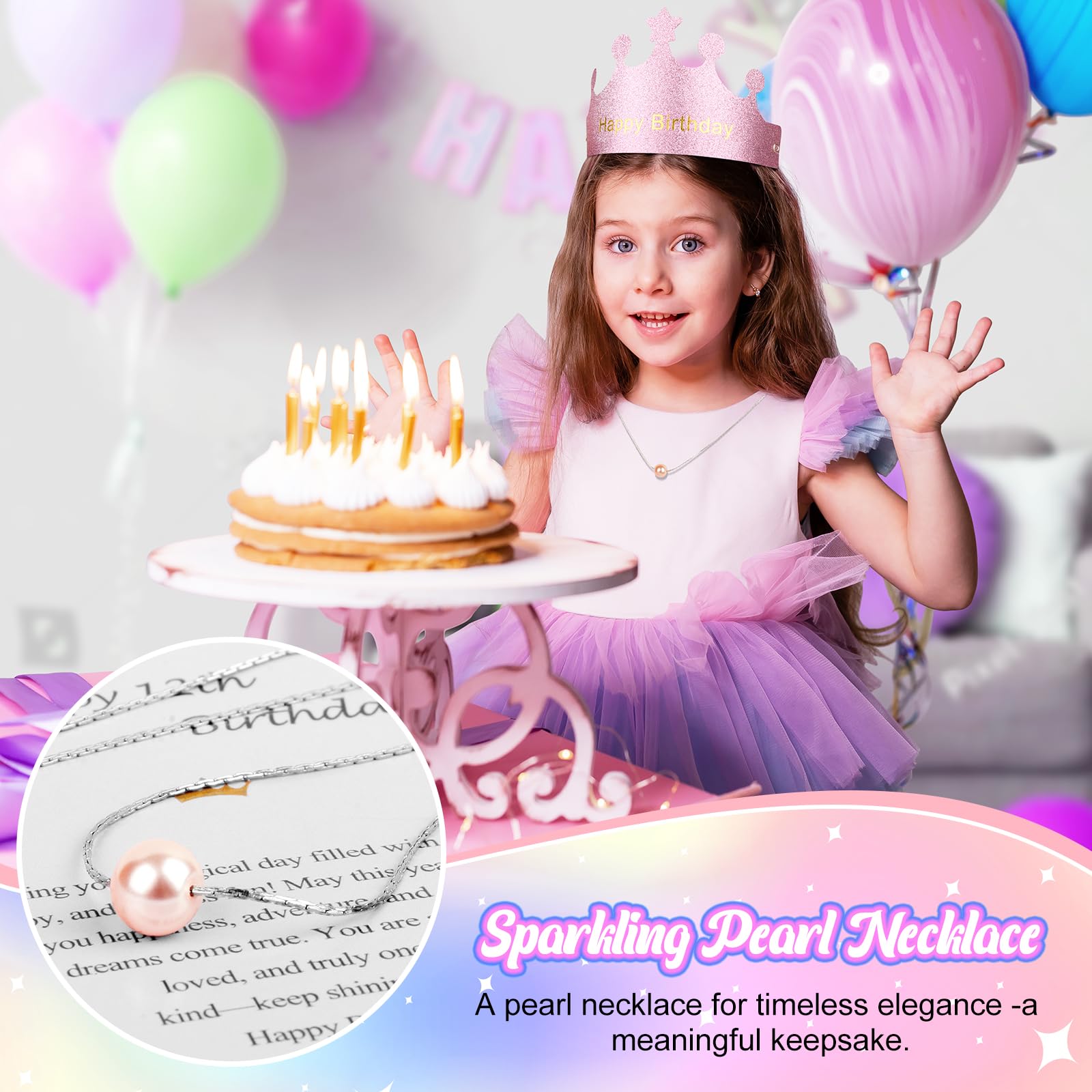 6 Year Old Girl Birthday Gift Set, Gifts for 6 Year Old Girls with Glass Cup (16oz), Socks, Pearl Necklace, Beaded Bracelet, Birthday Hat, Sash & Card