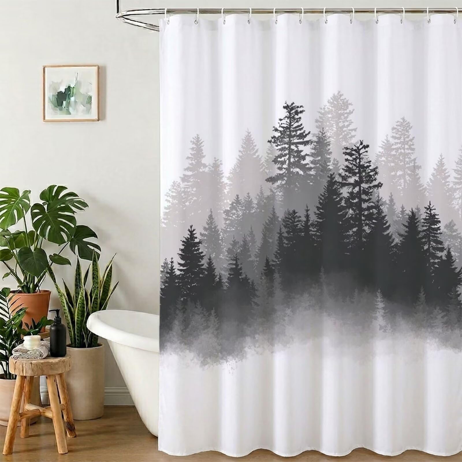 Rideau de douche pour baignoire motif forêt idéal ambiance nature