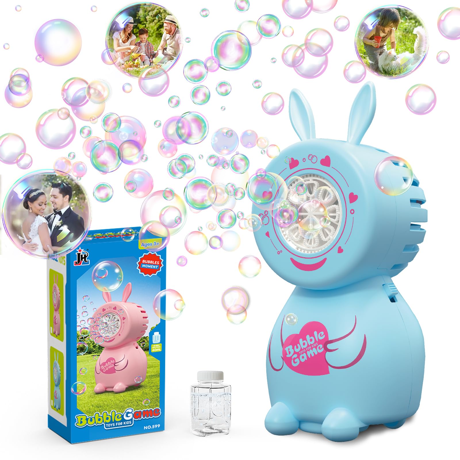 Bunny Bubble Machine, Children's Bubble Blowing Toy with Bubble Solution/8 Holes/8000+ Bubbles/Minute, Portable Bubble Machine Outdoor Automatic Bubble Toy, for Party Wedding Easter Gift
