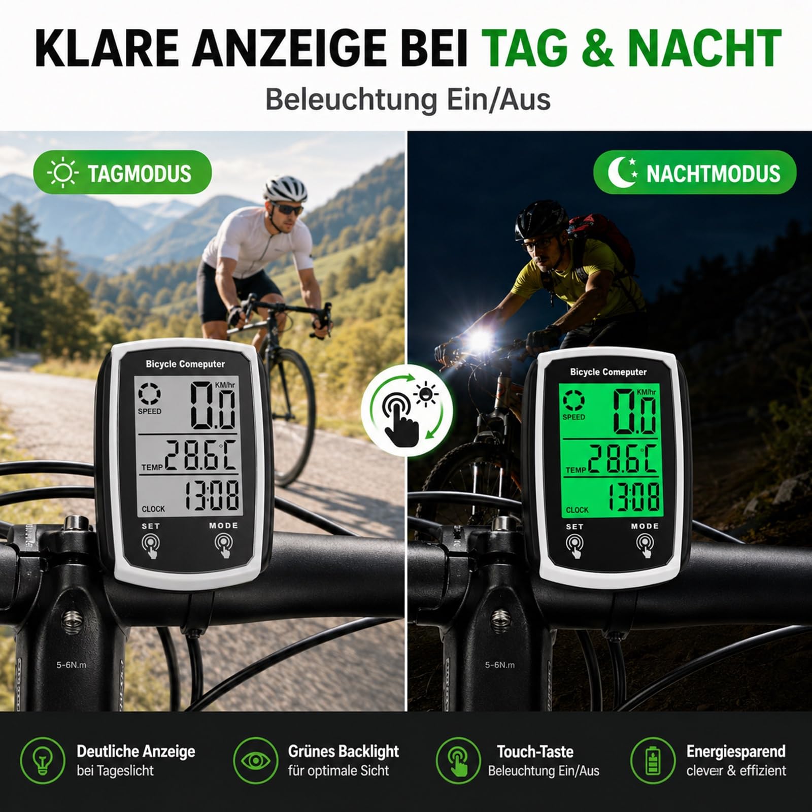 Fahrradcomputer Fahrrad Tacho 19 Funktionen Multifunktion IP54 Wasserdicht LCD Display Kilometerzähler Fahrrad Backlight mit Kabel Automatisches Aufwachen StartStop Hintergrundbeleuchtung für MTB Road