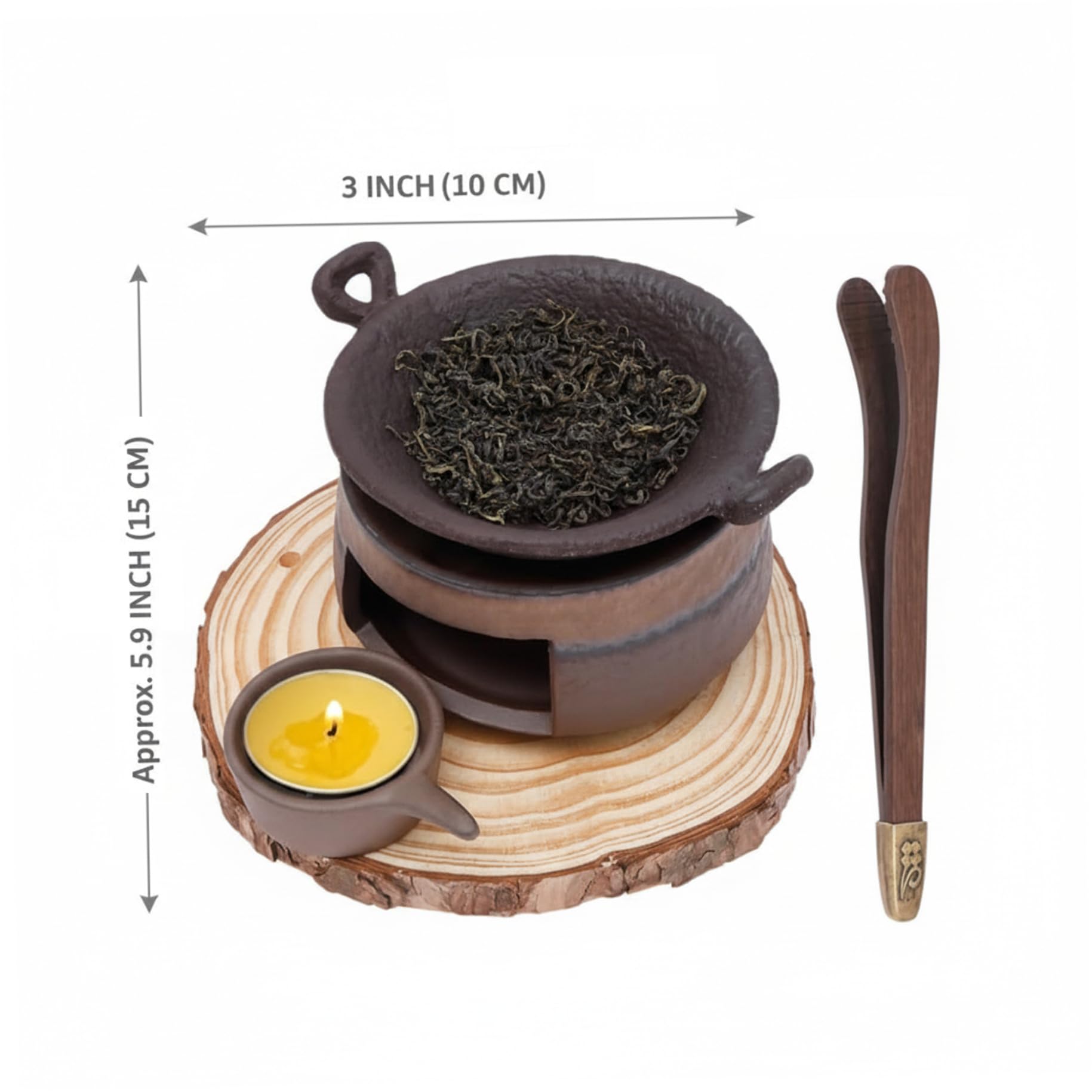 Quemador de Incienso de cerámica, Calentador de Aceite Esencial de cerámica Hecho a Mano con tapete de Pino y Pinzas, Doble Uso para derretir Cera y Calentar té, decoración del hogar Zen para relajac