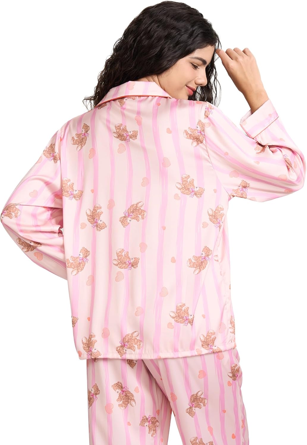 Womens Silk Satin Pajamas Set Button Down 2 Piece Pjs Long Sleeve Oversized Sleepwear with Pockets - Image 6