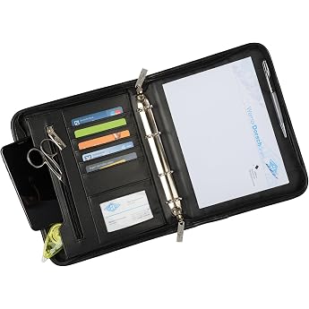 Wedo Elegance 585101 Conference Folder Imitation Leather Nylon 4-Ring Mechanism Zip Multiple Compartments for A5 Formats Blac