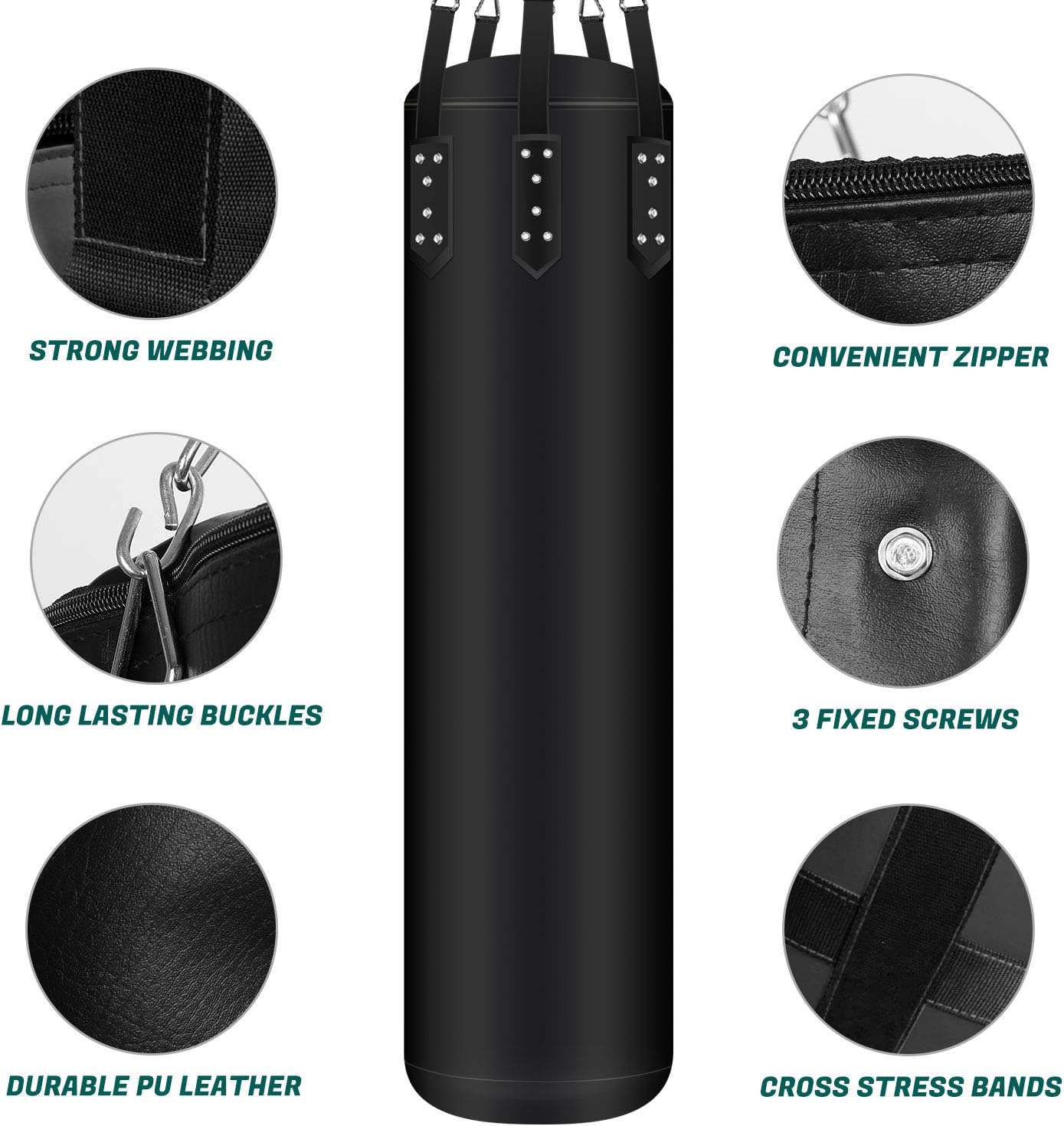 Odoland 6-In-1 Punching Bag Unfilled Set for Men and Women, 4FT Kick Boxing Heavy Bag with 12OZ Boxing Punching Gloves and Hand Wraps, Heavy Punch Bags Hanging Chains for MMA Karate : Sports & Outdoors