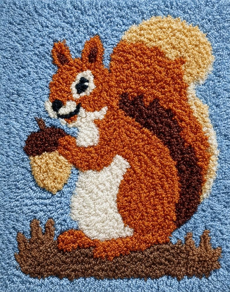 FWRTYCB Latch Hook Kits Rug Squirrel and nut