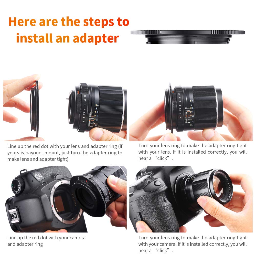 K&F CONCEPT Anello Adattatore per Obiettivo M42-EOS Adatto per Obiettivi M42 su Anelli Adattatore per Obiettivo Fotocamera Compatibile con Canon EOS DSLR