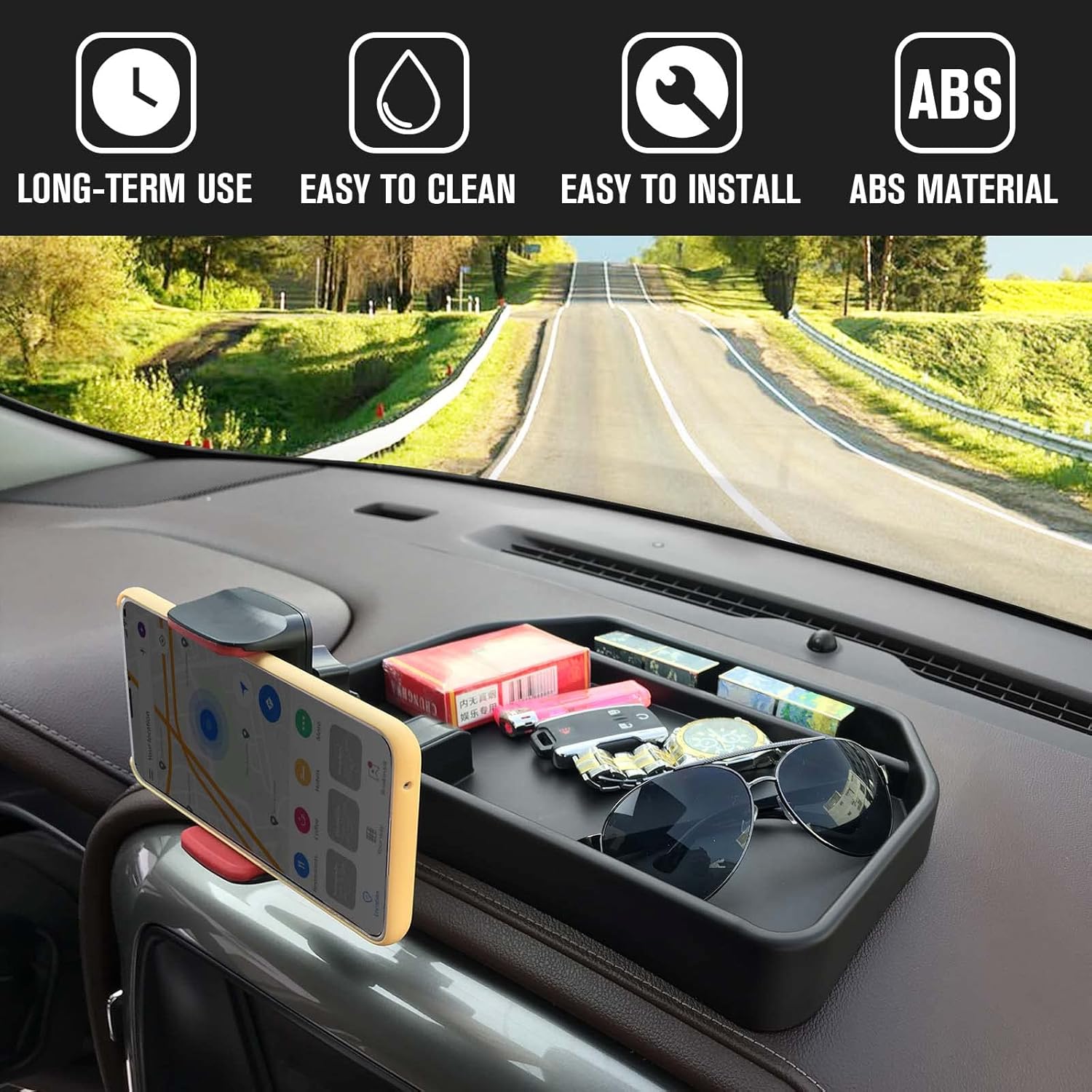 Jimen for Silverado Phone Holder, Center Console Dash Tray Cell Phone Mount Compatible with Chevrolet Silverado/GMC Sierra 2014-2018