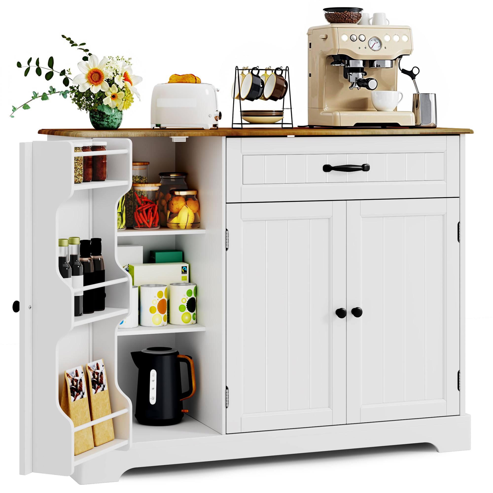 Xbro Credenza con 1 Cassetto e 3 Ante, Mobile Buffet con Spazio di Archiviazione a 3 Livelli, Chiusura Ribaltabile e Angoli Arrotondati, per Cucina, Soggiorno o Camera da Letto, Vintage
