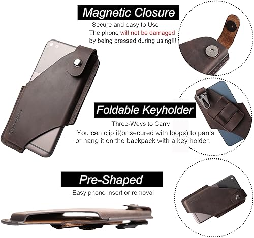 Miniatura 10 de Gentlestache Funda de cuero para teléfono celular con clip para cinturón, bolsa de cuero para iPhone Samsung Motorola, funda para cinturón con