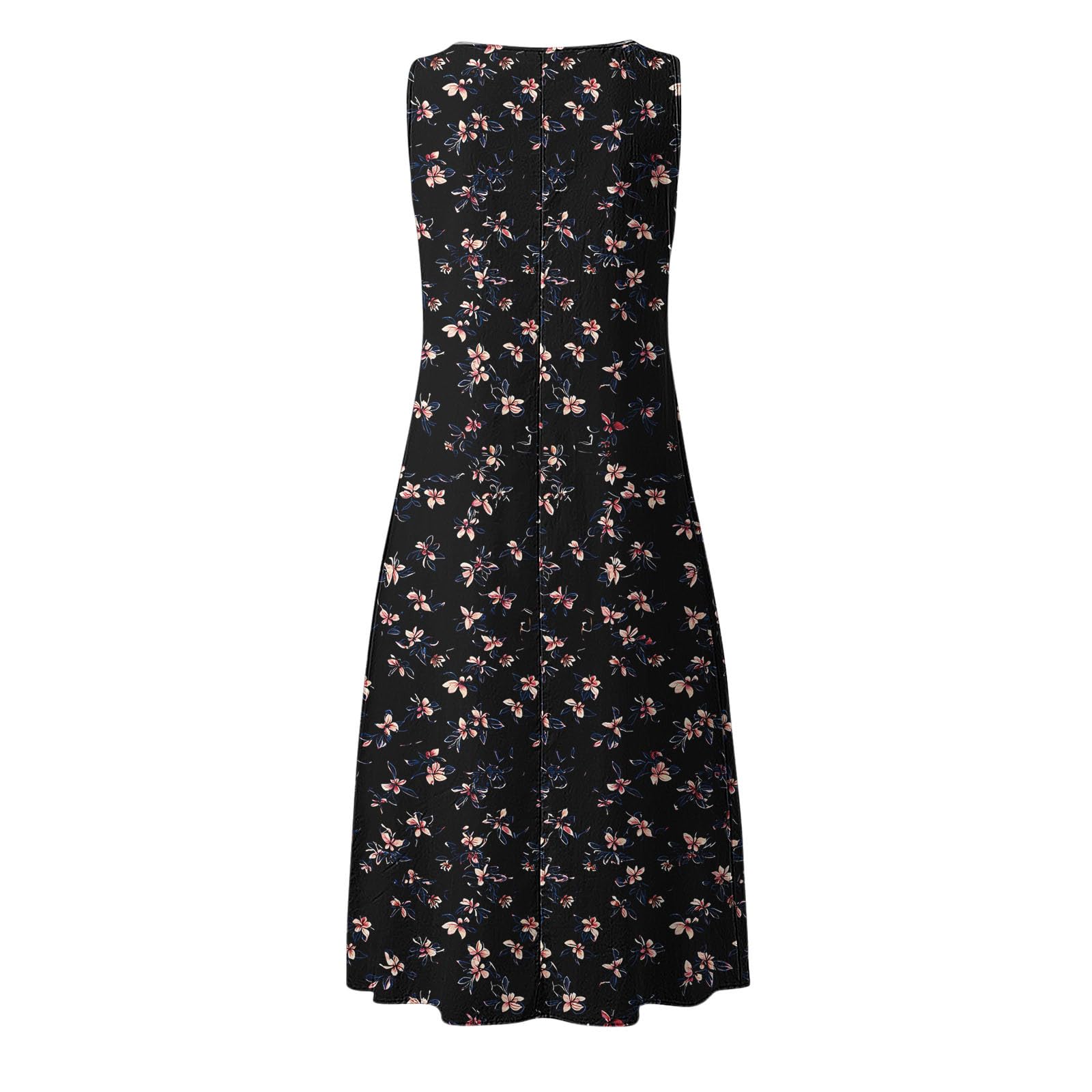 Summer Floral Print Midi Dresses for Women Boho Sleeveless V Neck Tank Dress Beach Vacation Sundress with Pockets — view 5