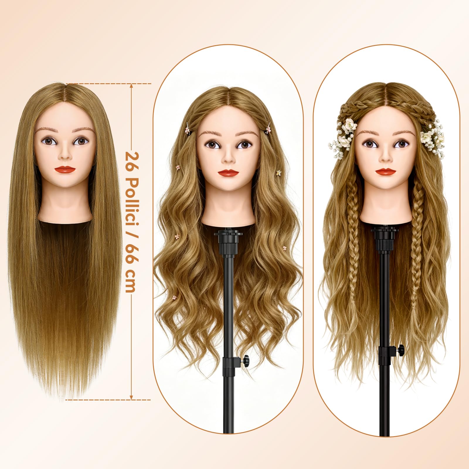TwoWin Testina parrucchiere capelli veri 80% 26" marrone con morsetto per allenamento