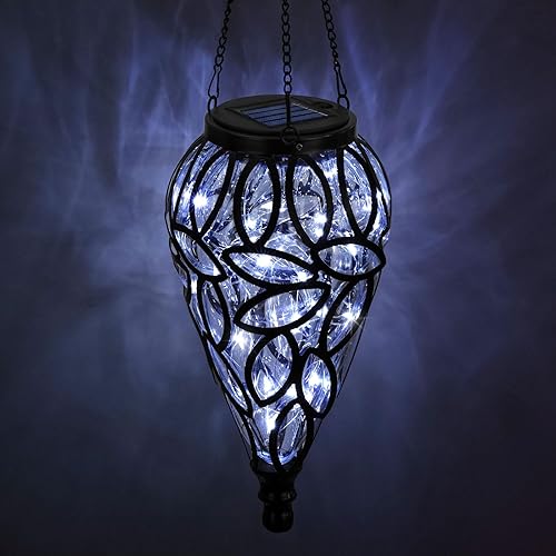 Miniatura 6 de SUNNYPARK Farol colgante solar de plástico para exteriores, 15 luces LED blancas frías, efecto centelleante, en forma de lágrima, decoración de
