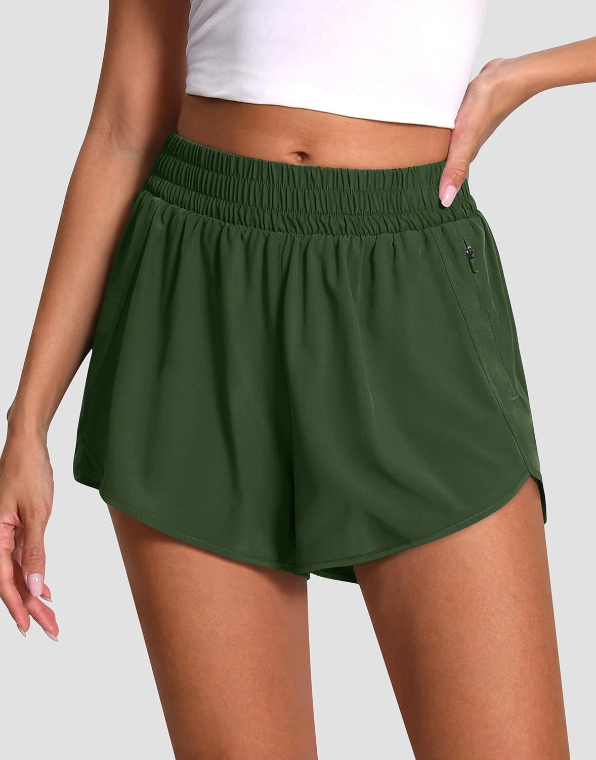 Women's 3" High Waisted Running Shorts Quick Dry Dolphin Sporty Athletic Gym Track Shorts for Women with Zipper Pocket - Image 3