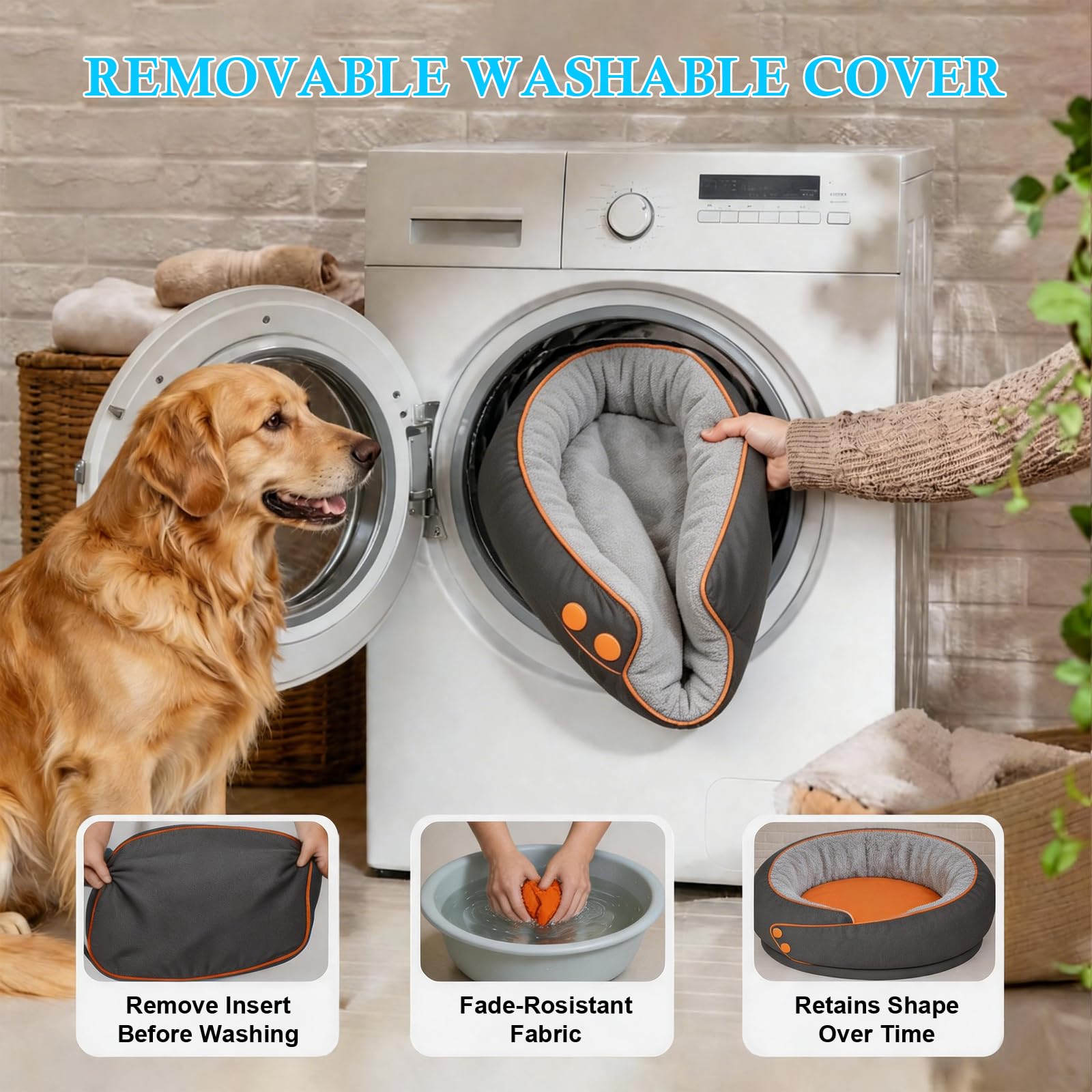 Cama Redonda ortopédica para Perros, Cama Mediana para Mascotas con Acolchado de Espuma de Apoyo, cojín Suave y Acogedor para aliviar la ansiedad, Funda extraíble y Lavable