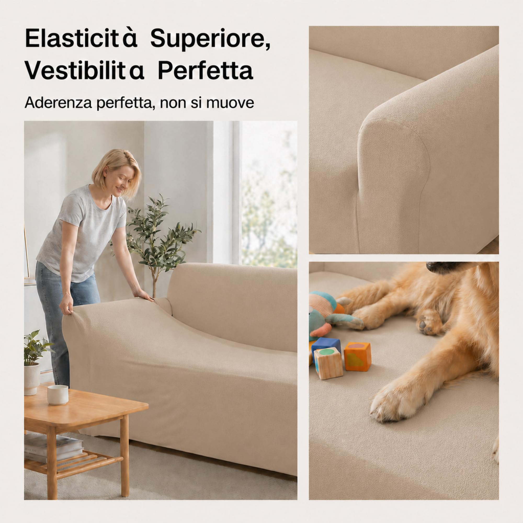 VKZ Housse de Fauteuil 1 Place Imperméable Extensible avec Accoudoirs, Housse de Canapé Lavable, Protège Canapé,Beige