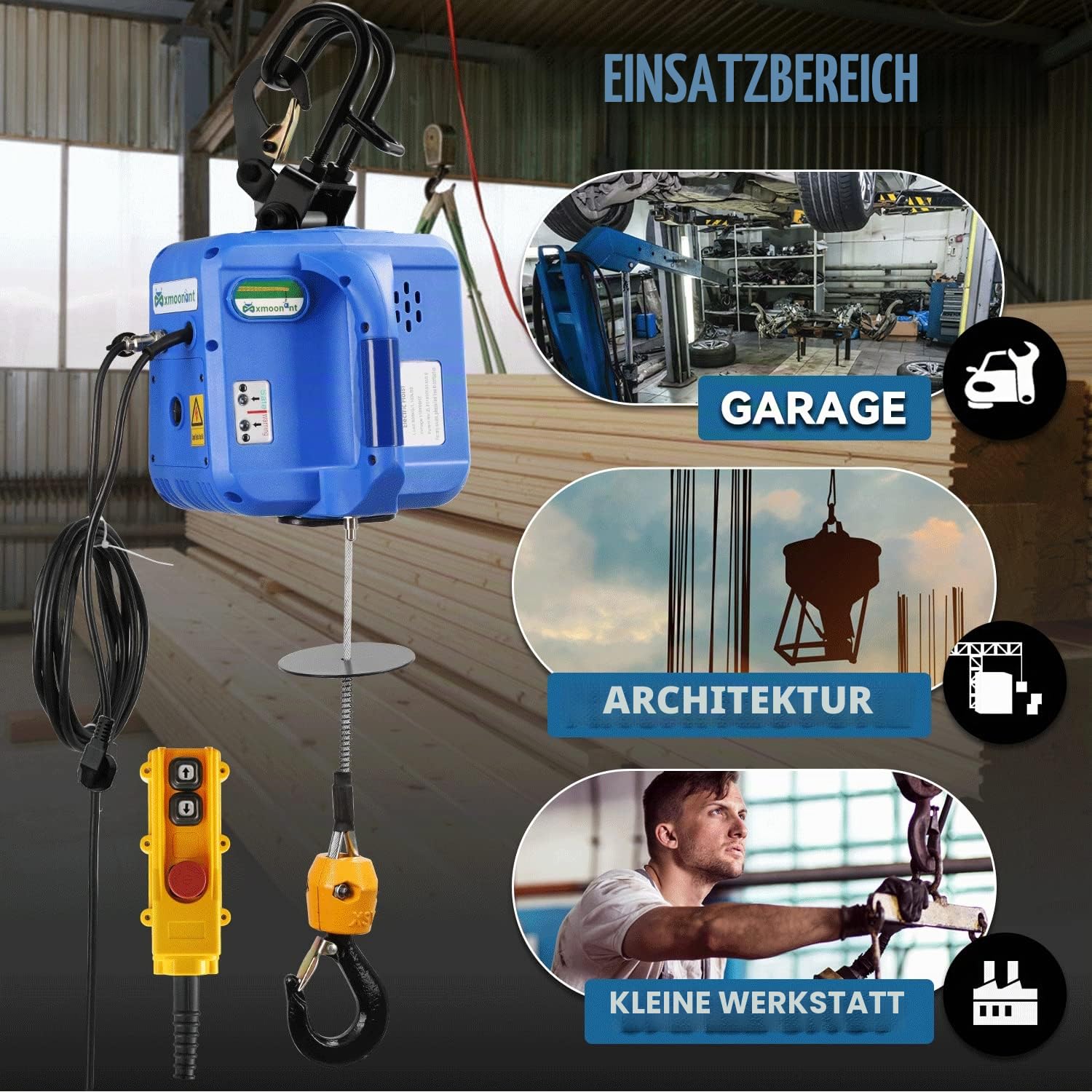 Mxmoonant 1600 W elektrischer Heber 500 kg mit kabellosen Fernbedienungen 5 m Kabelfernbedienung 220 V