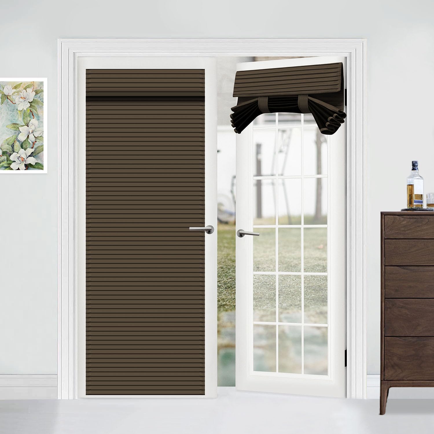 Muamar French Door Curtains Privacy Door Blind, Front Door Window Curtain, Venetian Blinds Style Door Window Cover, 1 Panel (Coffee, W25” x L80”) — image 1