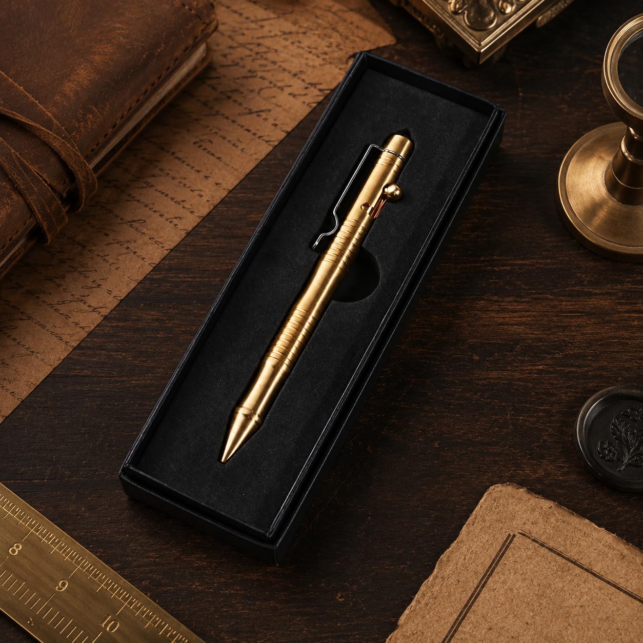 SMOOTHERPRO Massiver Messing Kugelschreiber | Bolt Action Metall Stift Kugelschreiber Edelstahlclip | für Tremor Parkinson Arthritis Hände | Business Büro EDC Unterschrift | Farbe Bronze (BB202)