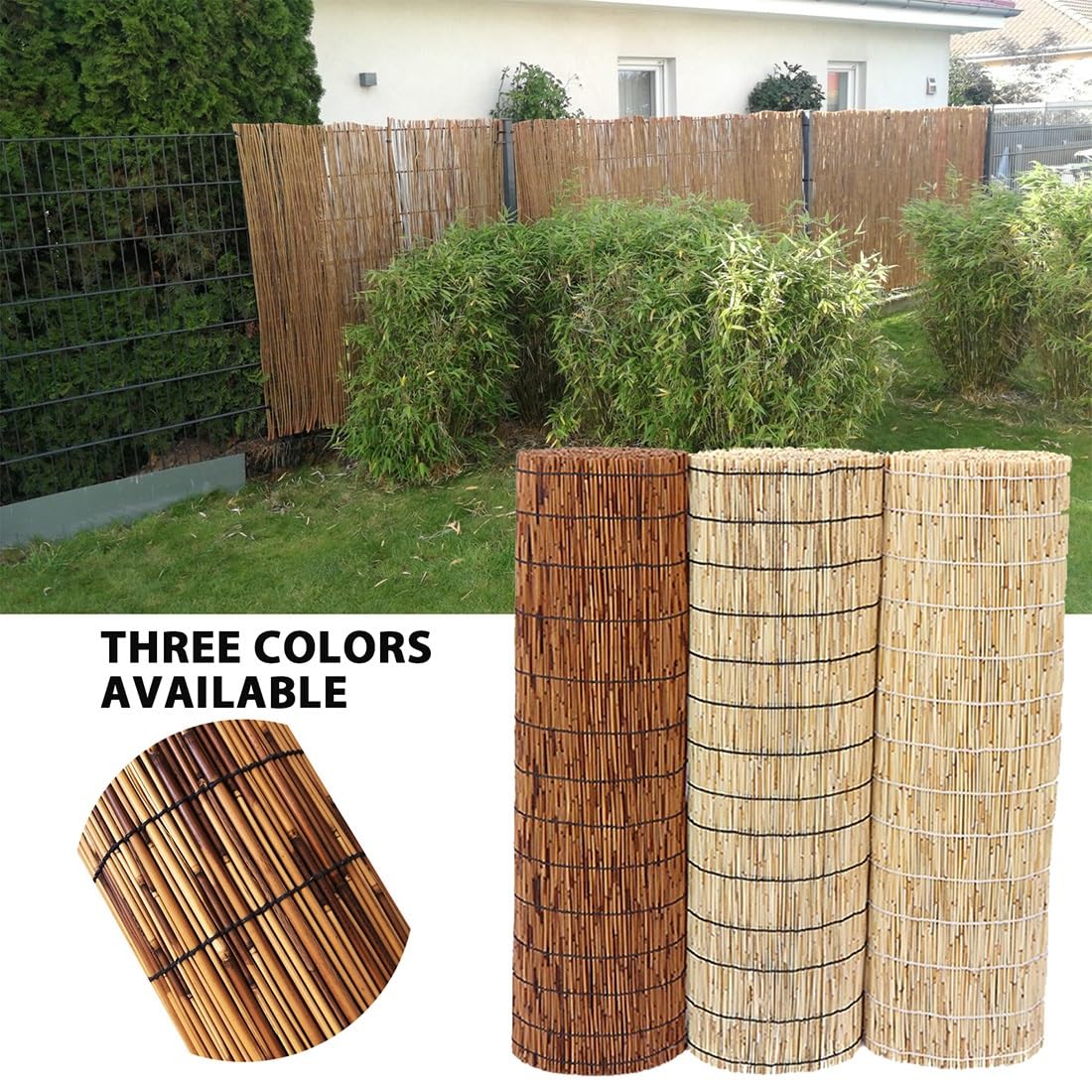 Arella in bambù Naturale for Giardino, Recinzione a Canna, Canniccio Frangivista for Esterno Balcone Piscina, Robusti bambù Divisorio Decorativo(Natural-White,H150cmxL500cm)