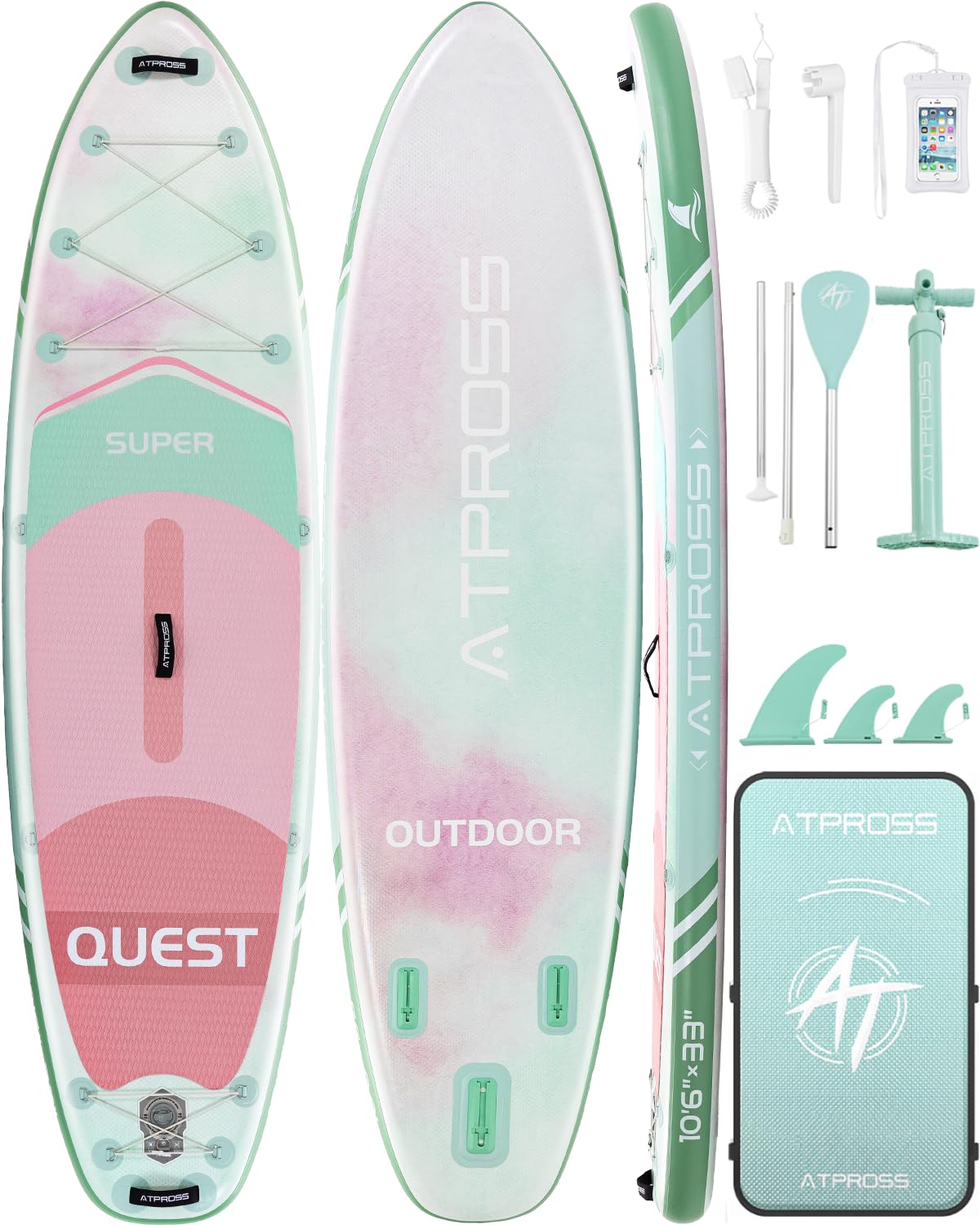 Stand Up Paddling Board, 320cm Stand Up Paddle mit Reichhaltigem Zubehör, SUP Board 200kg Tragkraft mit Eva-Rutschfestem Deck, Aufblasbare Paddleboard Geeignet für Erwachsene