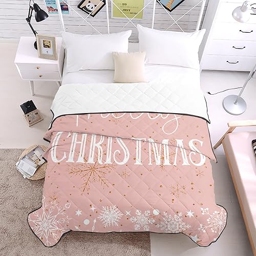 Miniatura 4 de T&H XHome Quilt California King Luxury Quilted Comforter Bedspread-Thin Soft Cozy, Merry Christmas Winter Snowflake Pink Reversible Stitched