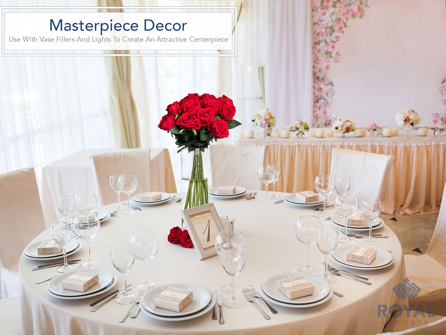 Royal Imports Flower Glass Vase Decorative Centerpiece for Home or Wedding - Cylinder Shape (4" Wide x 14" Tall, Clear) - Image 3