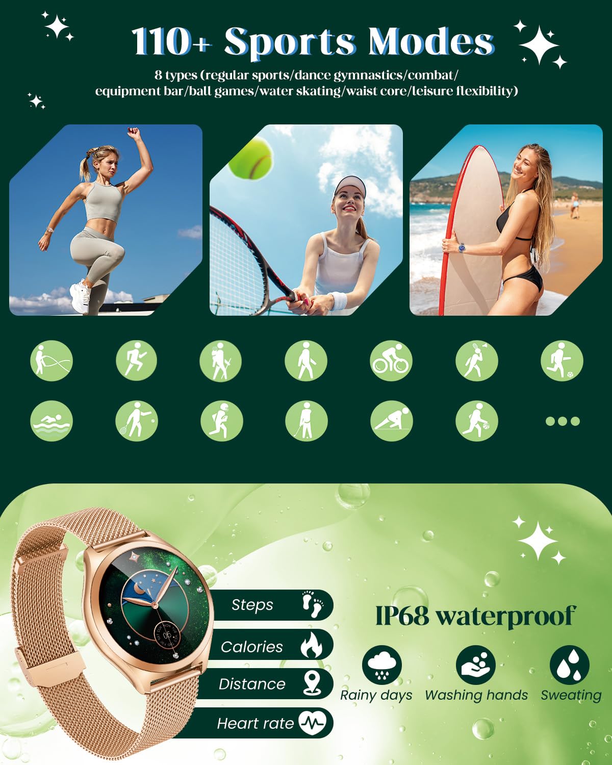 Smartwatch Donna con Effettua Orologio Chiamate: 1.27" Smart watch con Bluetooth 5.2 Contapassi Sonno 100+ Modalità Sportivo Fitness Tracker IP68 Impermeabile Contapassi Polso Compatibile Android iOS