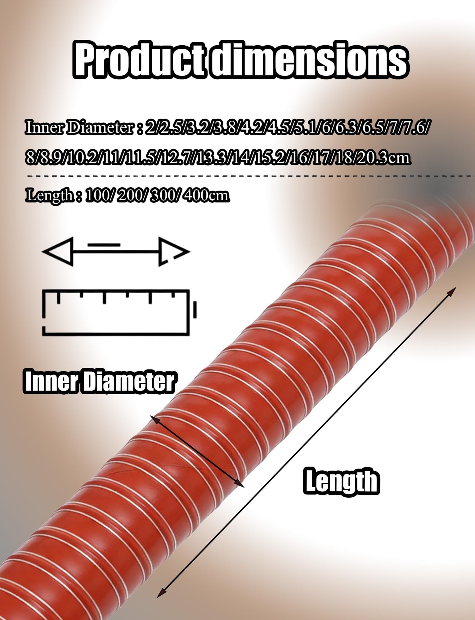 Manguera de conductos de silicona roja de alta temperatura | Conducto flexible de fibra de vidrio ignífugo reforzado con alambre de acero for uso industrial(1.77in/4.5cm,157.48in)