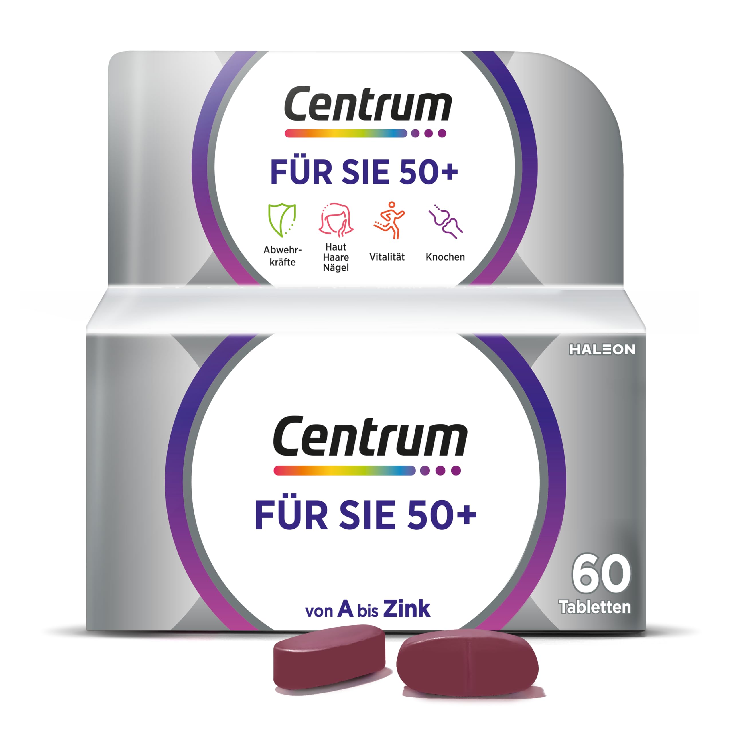 Multivitamin - Centrum Für Sie 50+ – Hochwertiges Nahrungsergänzungsmittel mit Mikronährstoffen – Speziell für Frauen ab 50 – Vitamine, Mineralstoffe, Spurenelemente - 1 x 60 Tabletten