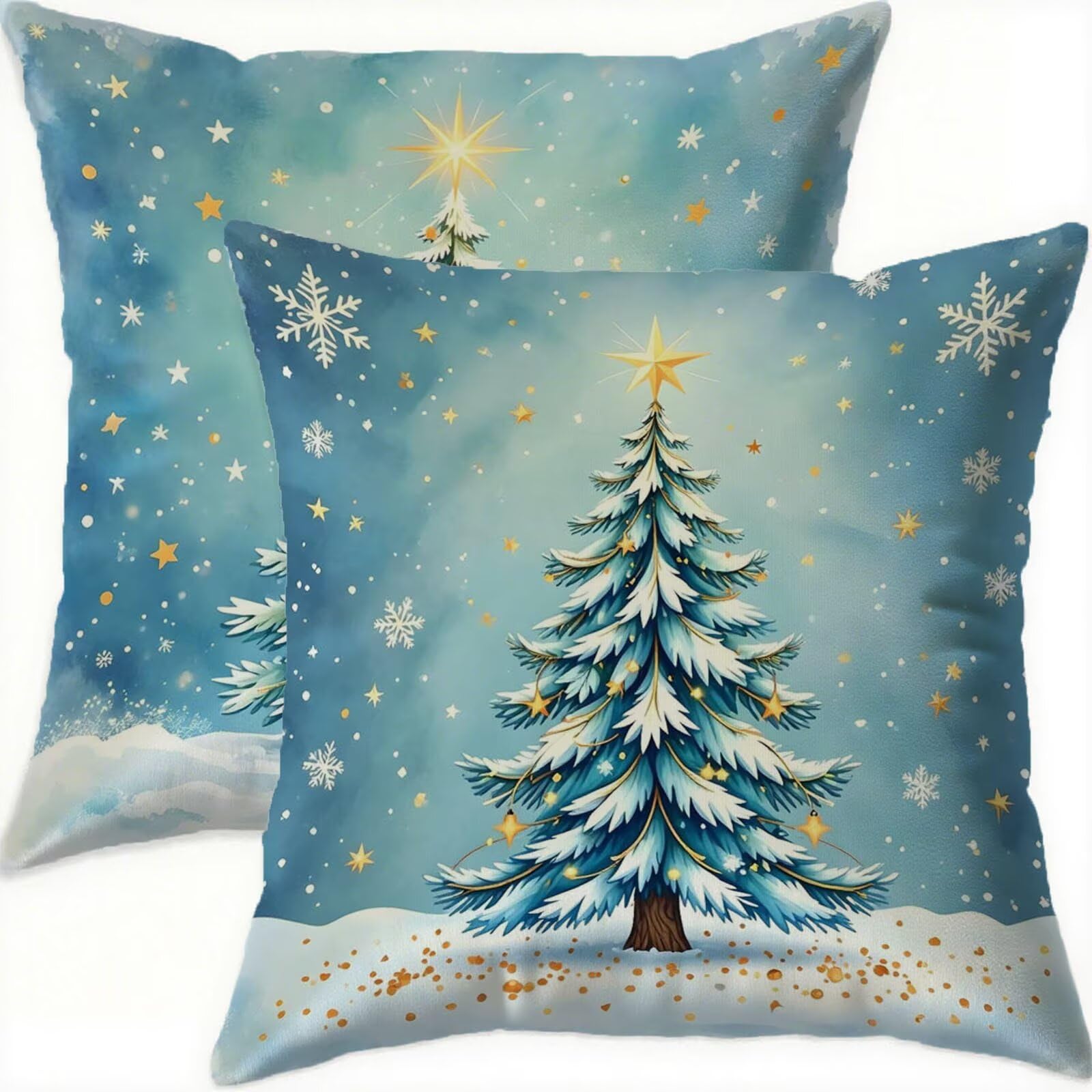 Housse coussin 80x80cm Noël bleu velours imperméable lot de 2 pour canapé salon