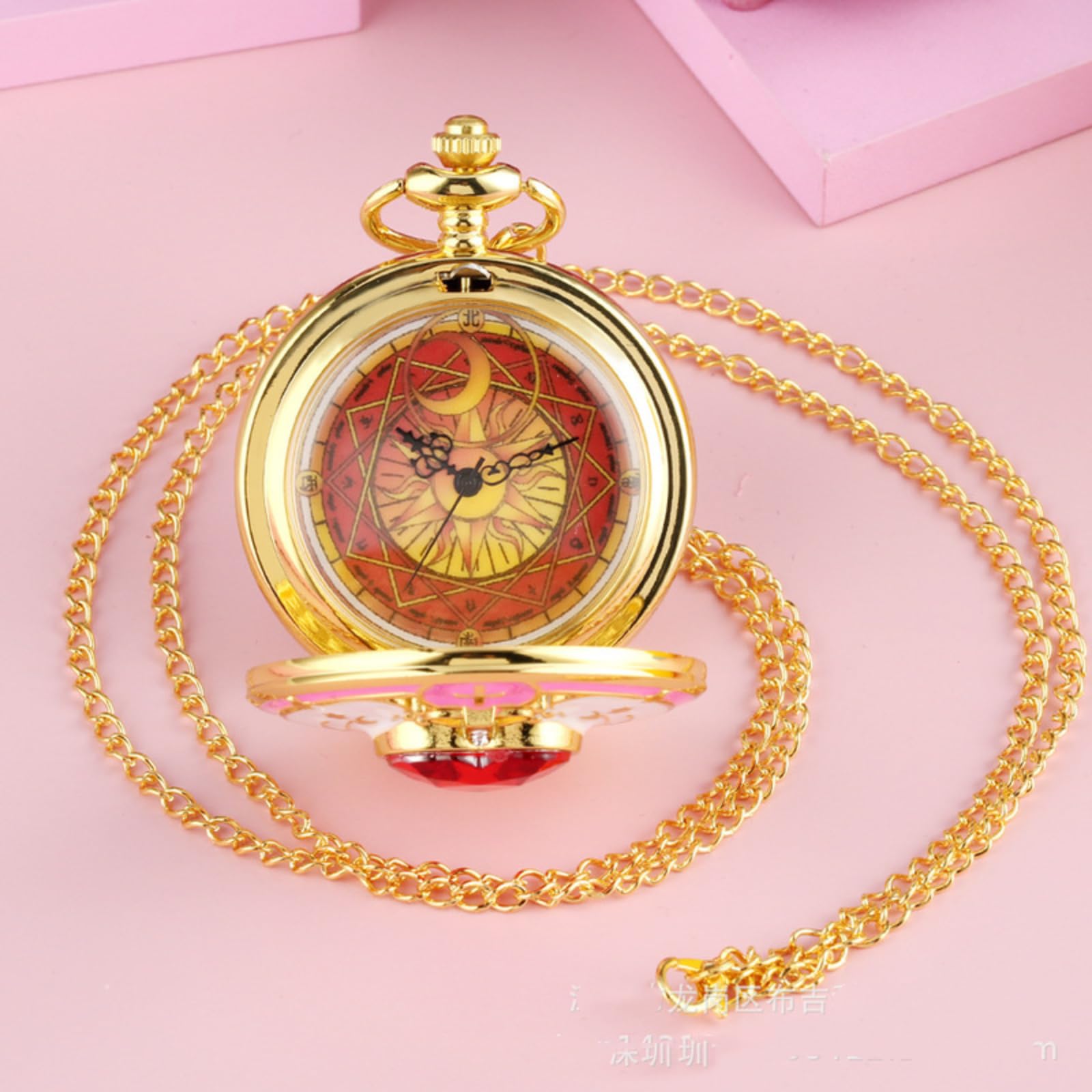 Orologi da Tasca, Orologio da Taschino for Ragazze con Pietra a Cuore in Oro