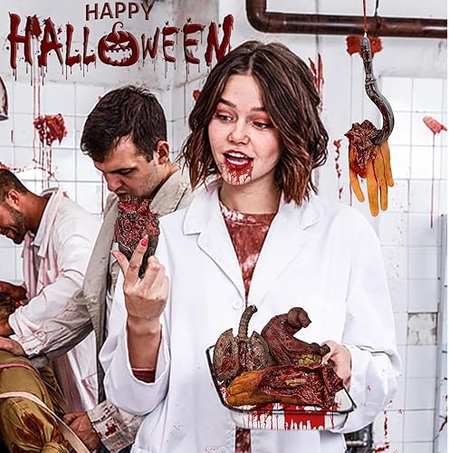 Miniatura 4 de XONOR Partes de cuerpo rotas para Halloween con manos cortadas y ensangrentadas para casa encantada, decoración de fiesta de zombis de Halloween (11