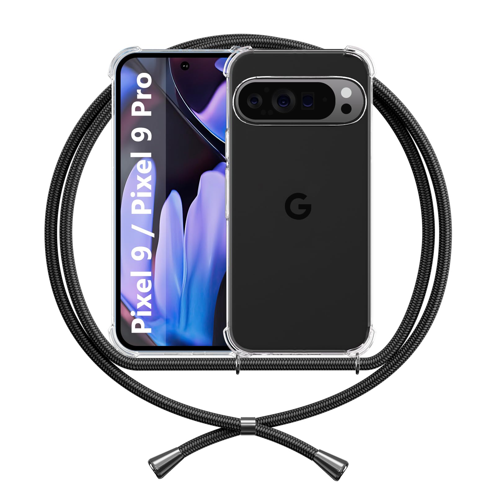 ISOI Cover con Cordino per Google Pixel 9/9 Pro, Custodia Trasparente con Collana Tracolla Laccio Collo Ultra Sottile Morbido TPU Silicone Antiurto AntiGraffio Antiscivolo Case, Rosa