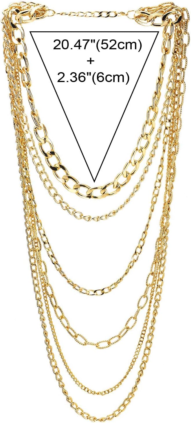 COOLSTEELANDBEYOND Statement Necklace Waterfall Multi-Strand Curb Link Rolo Chains, Punk Rock Cool, Light Weight - Image 3