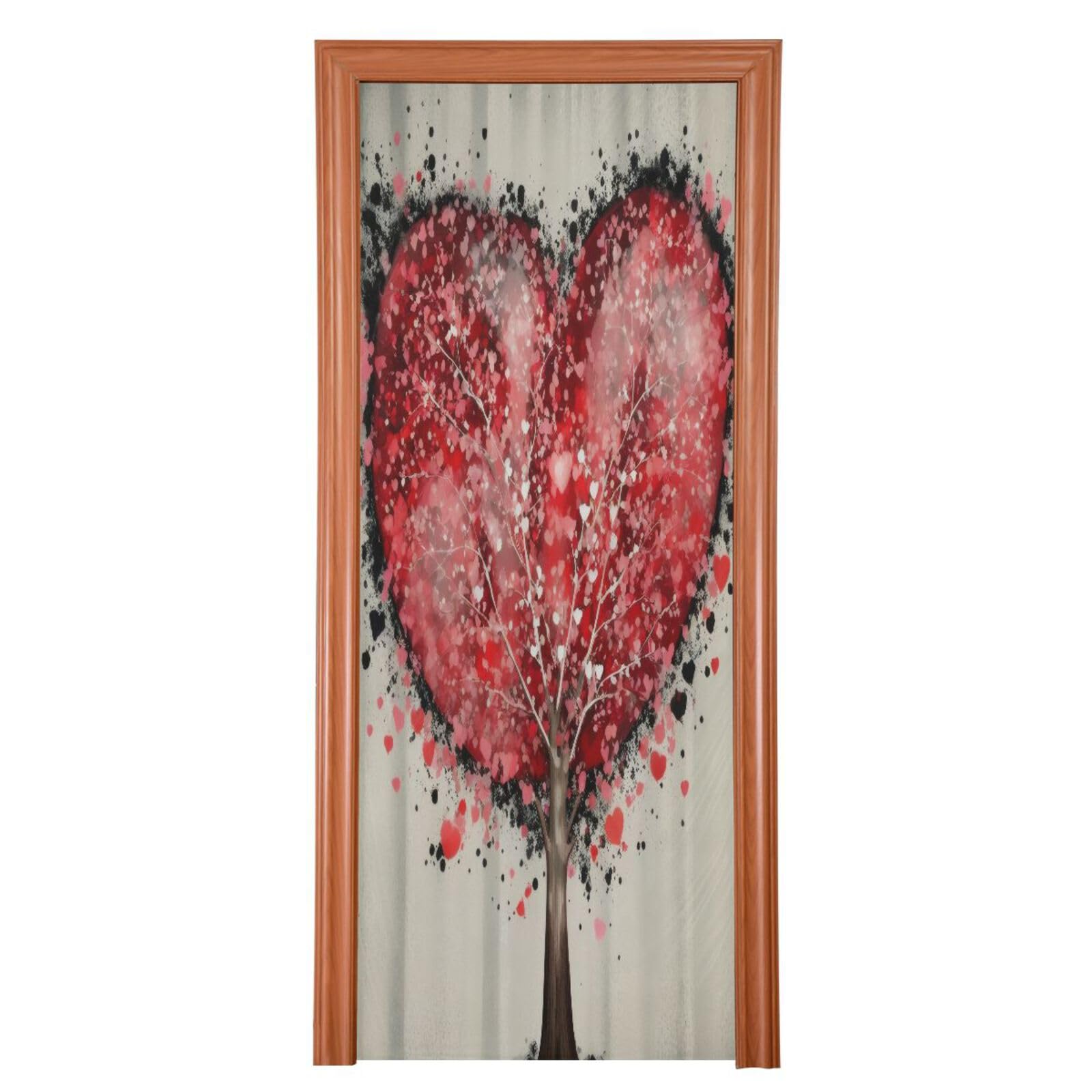 FLildon Red Heart Tree Valentine's Day Door Cover Decoration, Party Accessory Porch Decor for Festive Ornament Room Door Covers 32 x 79 Inch