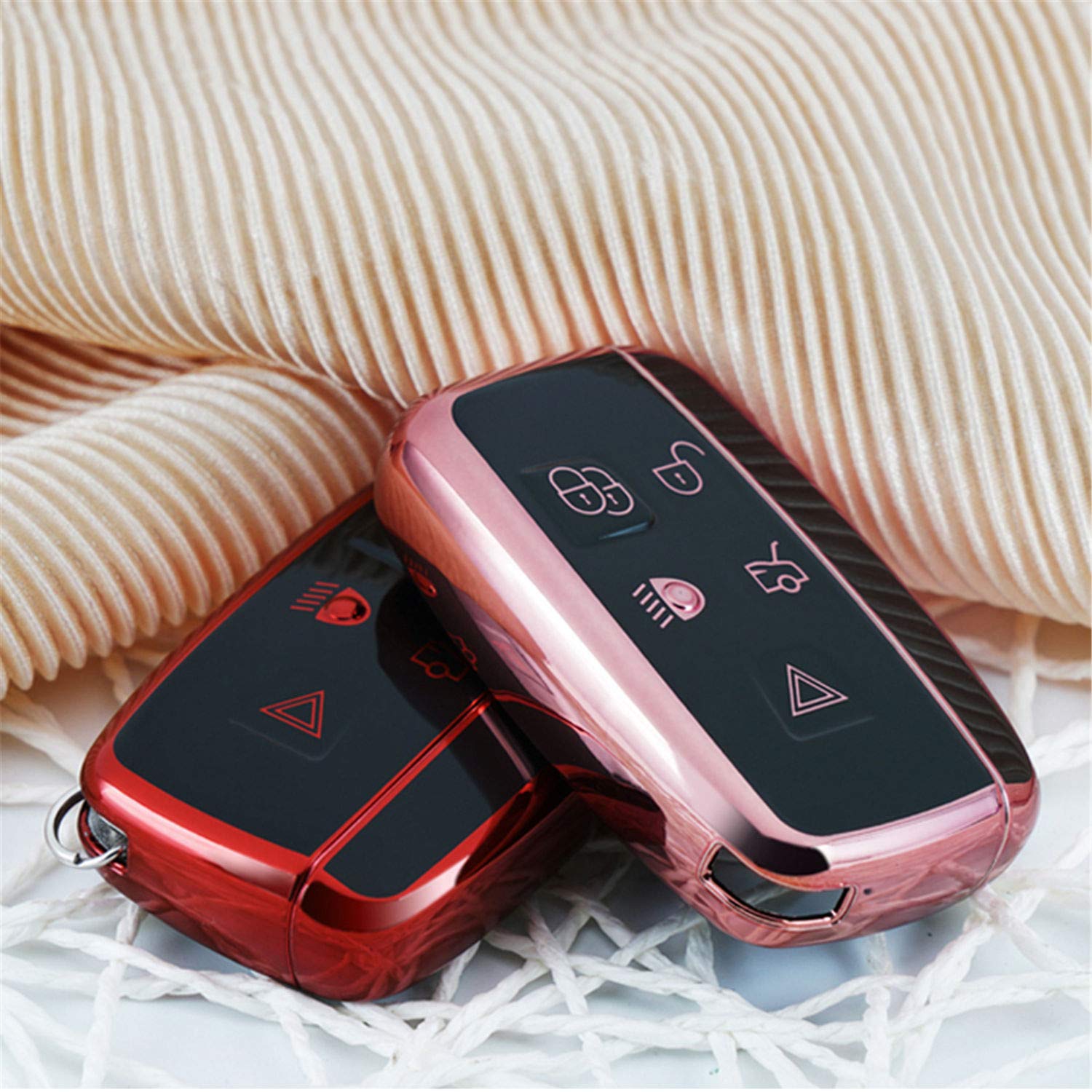 M.JVisun Soft TPU Case Cover Protector Case for Land Rover, Car Remote Key Fob Case for Land Rover Discovery 4/Sport Freelander 2 for Range Rover Evoque/Sport/Velar - Glossy Silver - Metal Keychain — view 7