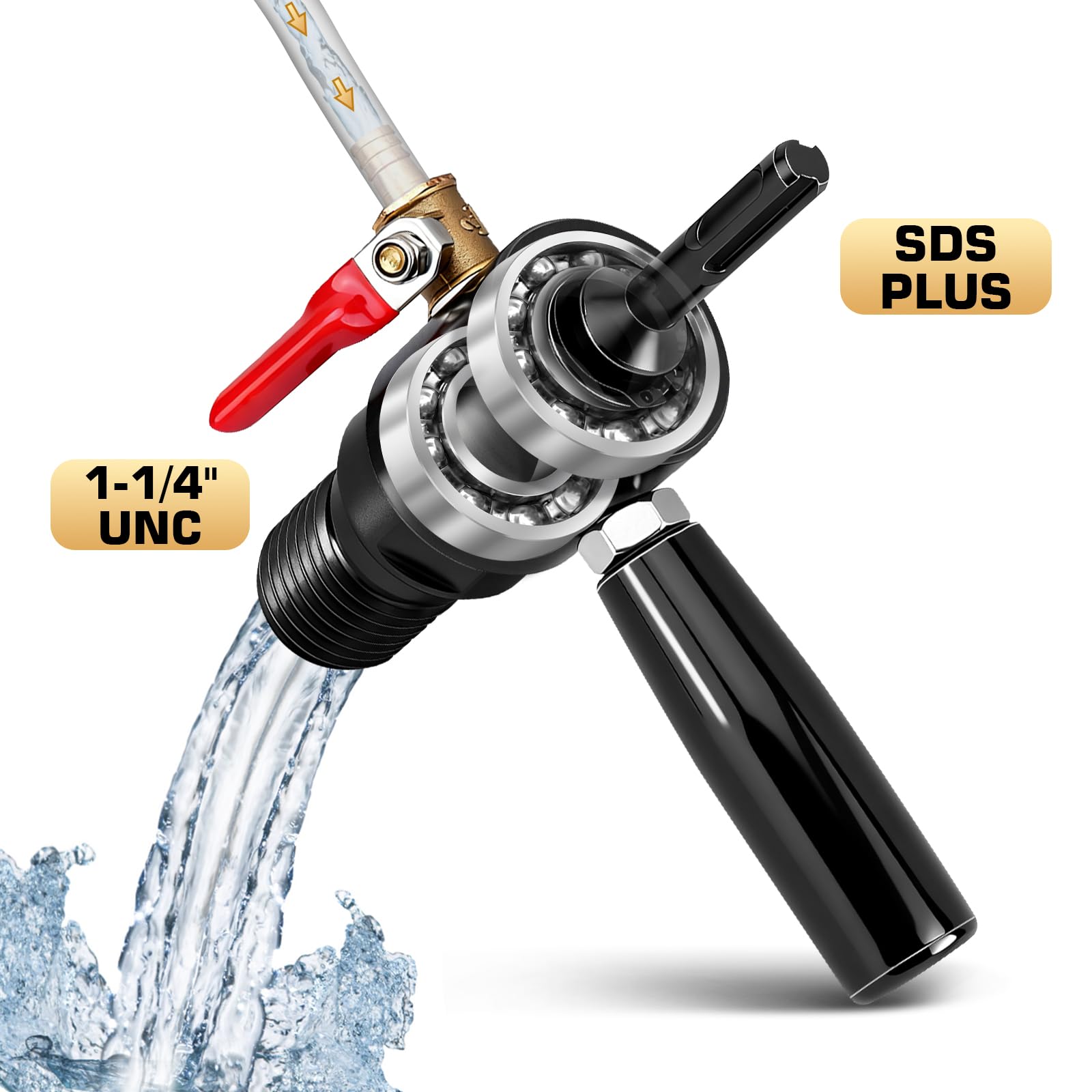 XIIW Adattatore SDS Plus a 1 1/4" UNC Iniezione d’Acqua Automatica +Pompa | 4m Tubo per Trapano a Nucleo in Calcestruzzo, Acciaio 42CrMo4, G1/4" - Carotatrice Diamantata per Muro, Trapano a Nucleo