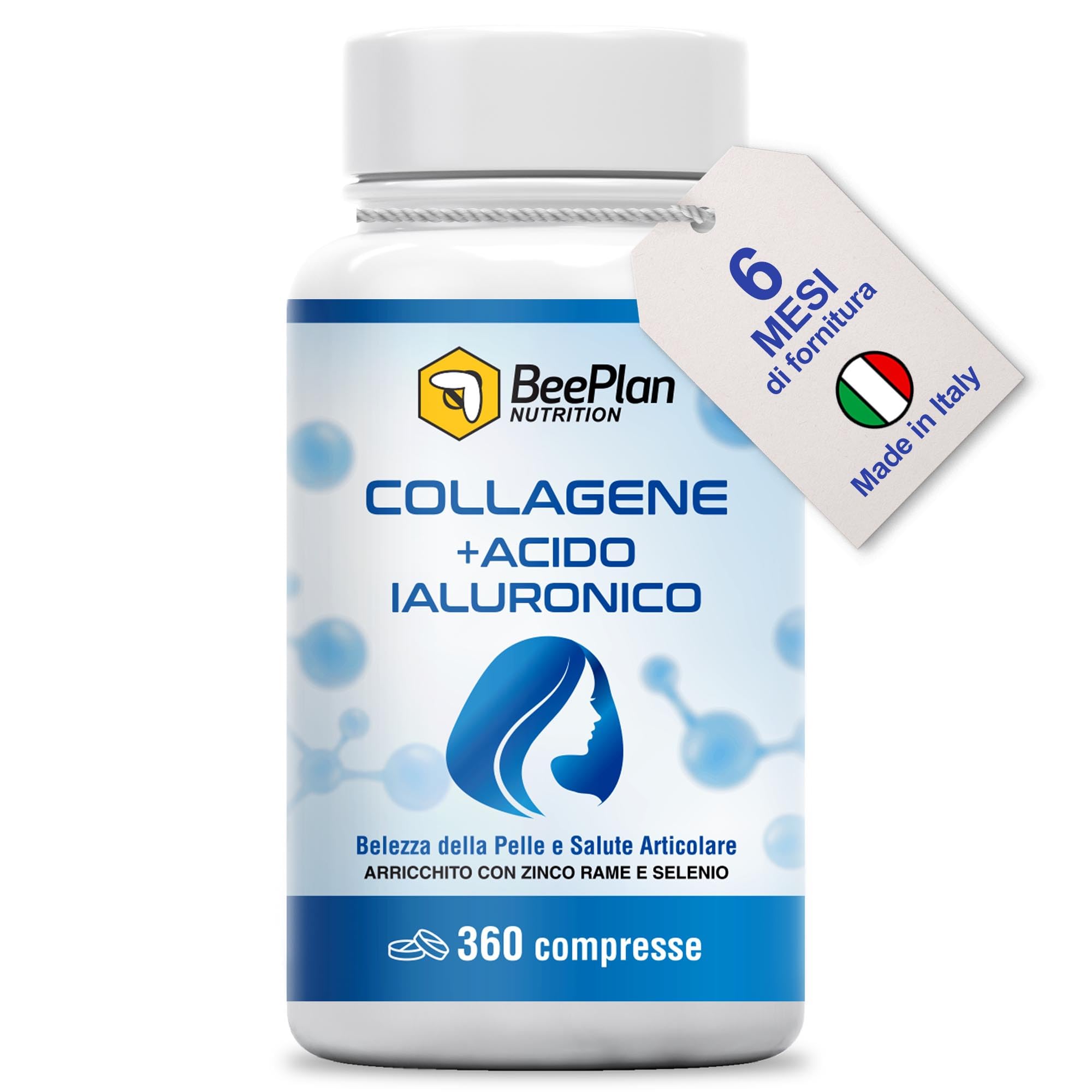 COLLAGENE 360 Compresse - Collagene Idrolizzato 2000 mg - Collagene e Acido Ialuronico - Pelle Luminosa, Articolazioni Sane e Ossa Forti - NUOVA Formula Potenziata - Made in Italy