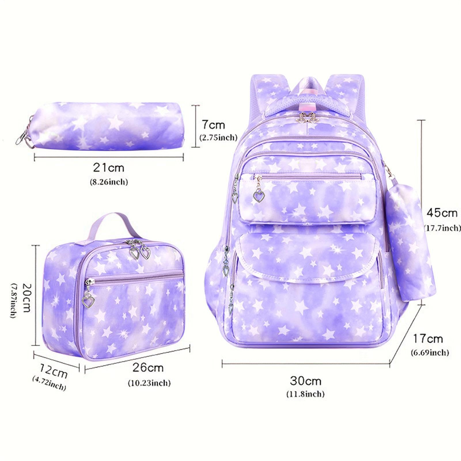 Zaino per la scuola da ragazza, ergonomico, impermeabile, grande borsa per il pranzo con, , Vedere descrizione, Vedi descrizione | Zaino per la scuola come borsa per il trasporto, per scuola media, scuola elementare, asilo, portapranzo, portafoglio