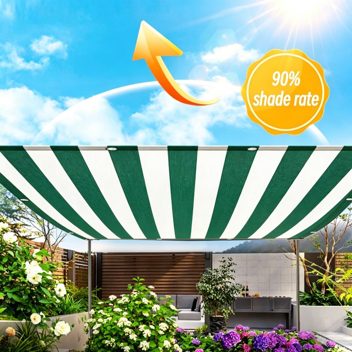 Malla Sombra Rayas Verde Blanco HDPE, Lona Aislante térmica para Invernadero y jardín