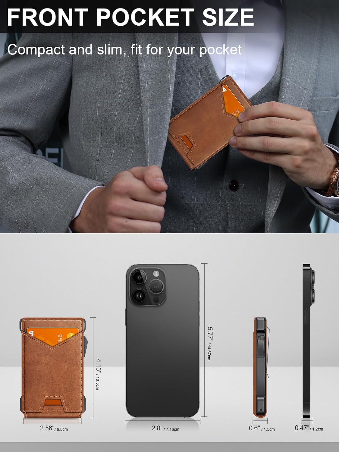 Wallet for Men RFID Wallet with 2 ID Windows & Money Clip, Slim Pop Up Card Holder for 10-12 Cards, Bifold Minimalist Smart Wallet for Front Pocket, Compact Metal Credit Card Holder, Gifts for Men - imagen 8