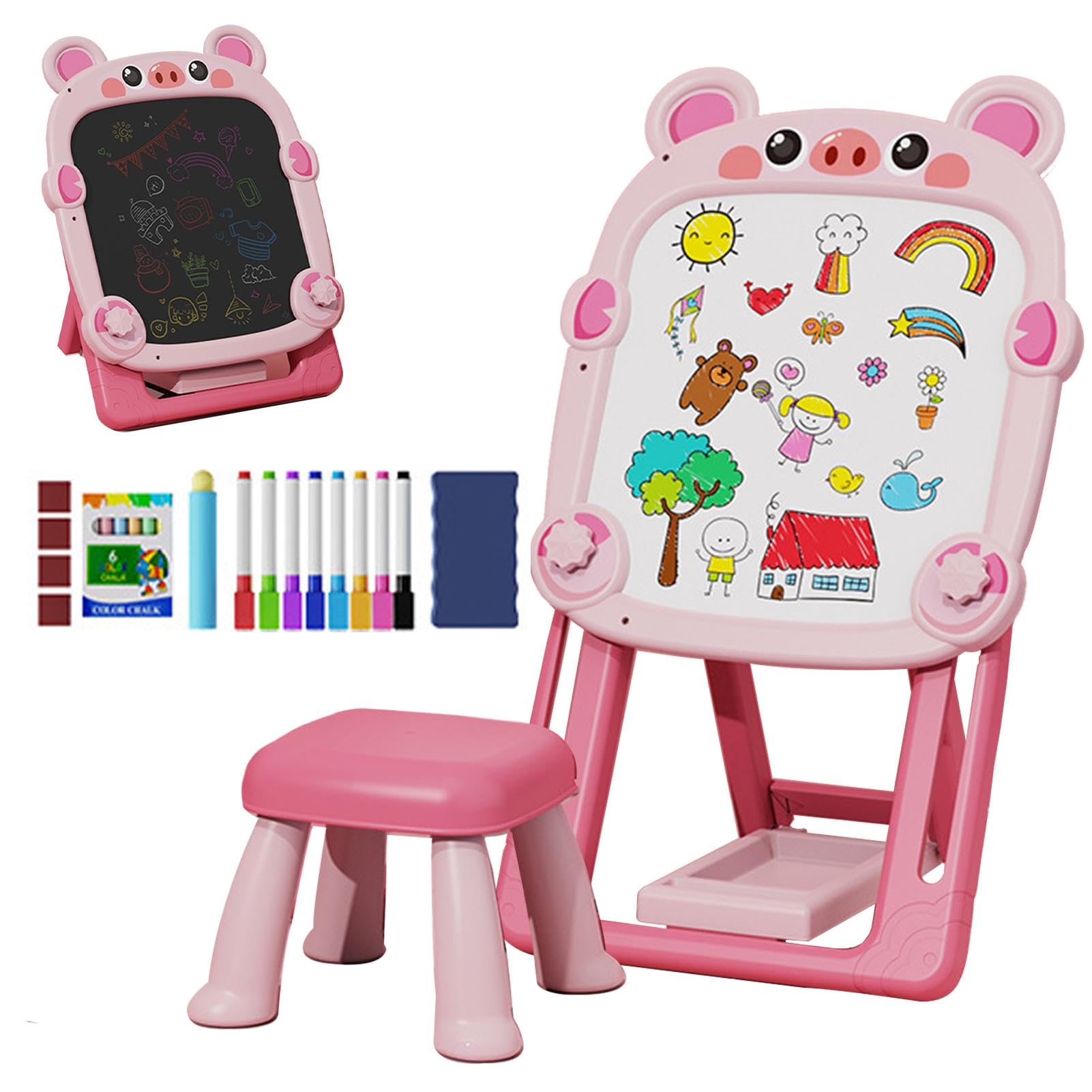 Lavagna Da Disegno Bifacciale Cavalletto Bifacciale Con Lavagna Whiteboard | Doppio Lato Cavalletto Artistico Giocattolo per Bambini e Bambine Piccoli