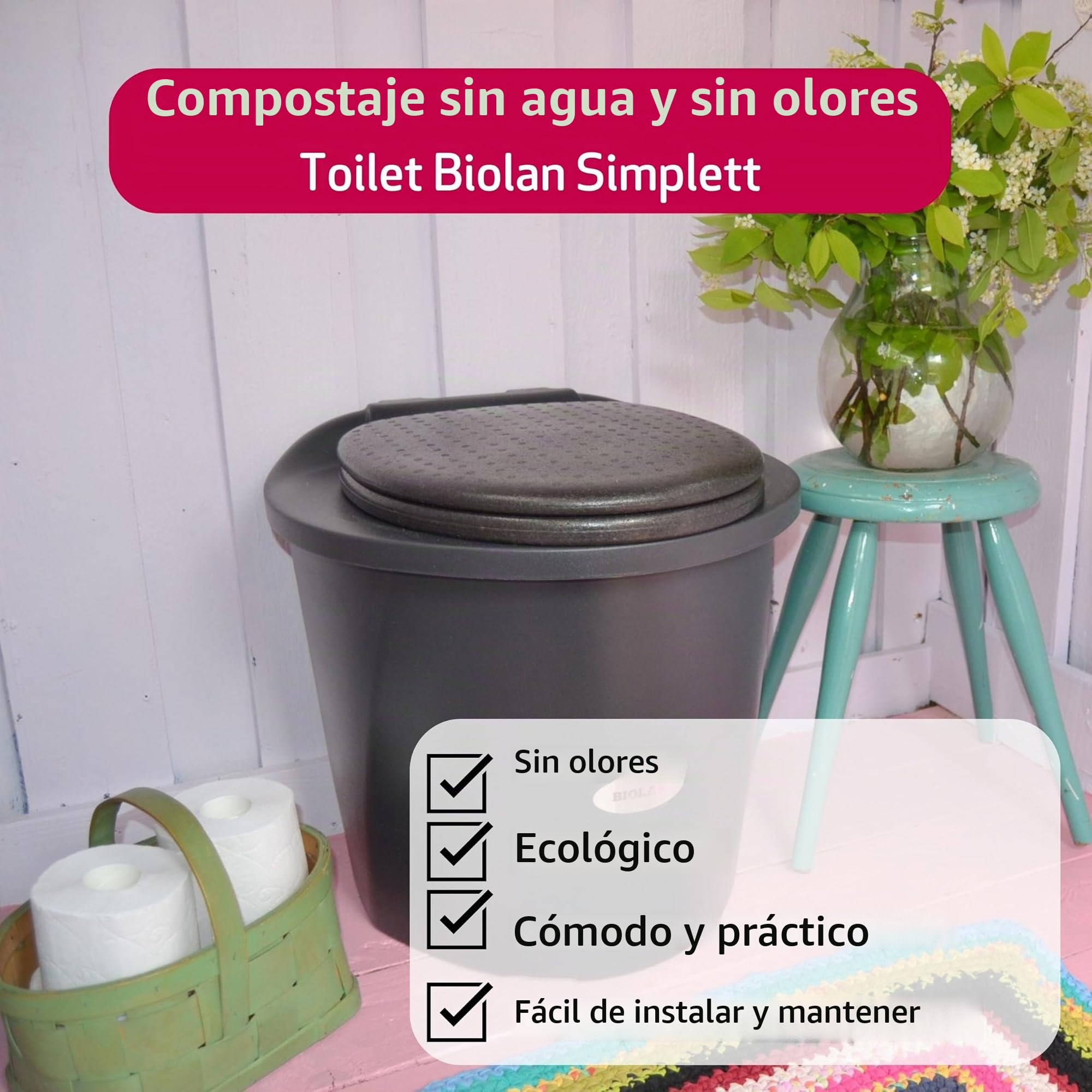 Retrete seco Biolan Simplett: inodoro de Plástico, higiénico, sin necesidad de agua o electricidad