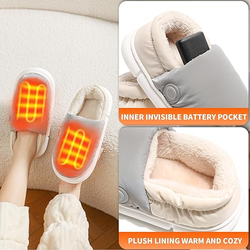 Miniatura 5 de Pantuflas térmicas para mujer, calentador de pies con calefacción recargable para mujeres y hombres, pantuflas ligeras con batería de 4000 mAh para