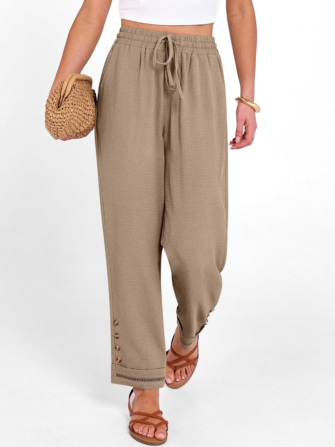 ANRABESS Womens Casual Cropped Pants Drawstring Elastic Waist 2026 Summer Loose Ankle Work Trousers with Pockets - Image 3