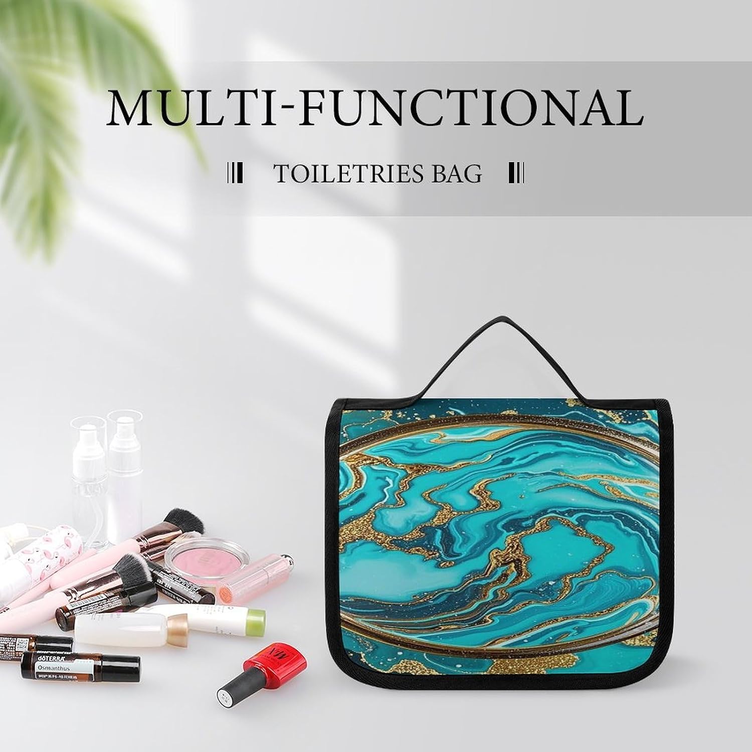 Turquoise Blue Gold Marble Wash Bag Portable Makeup Pouch image 5