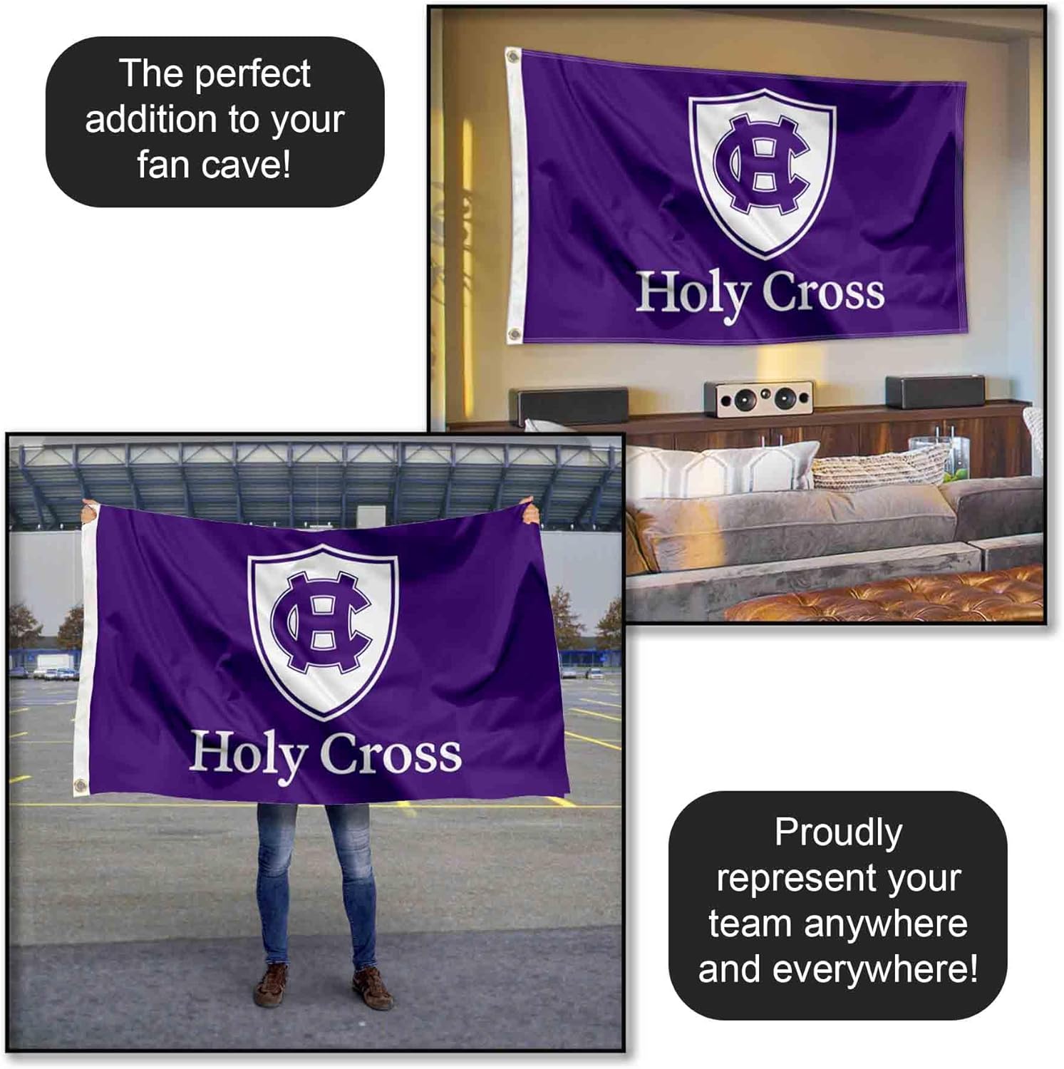 Holy Cross Crusaders Wordmark Logo 3x5 Grommet Flag
