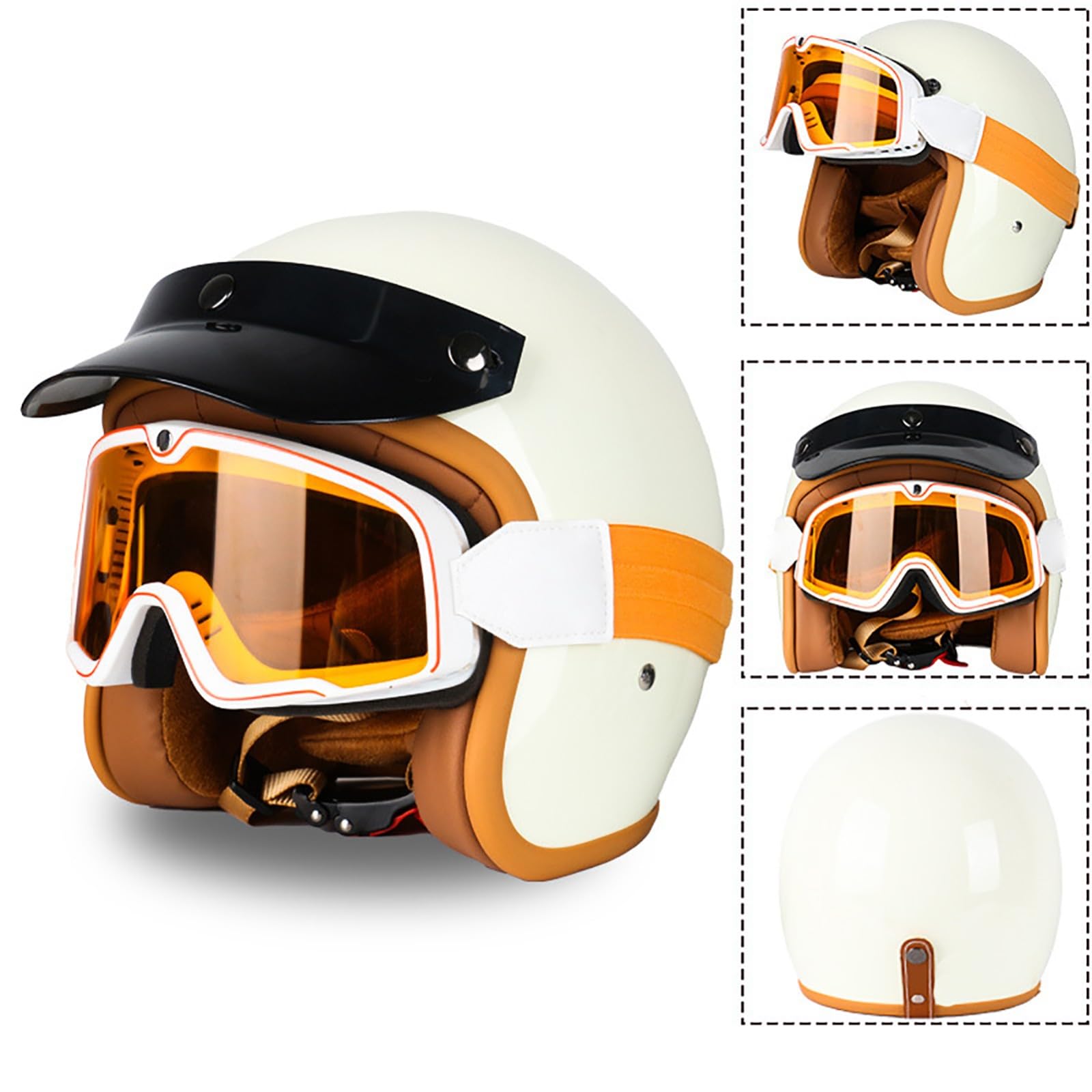 Otwarty kask motocyklowy/kask motocyklowy z okularami, 3/4 kask motocyklowy do cruiser, motoroweru i skutera, homologacja ECE 22.06