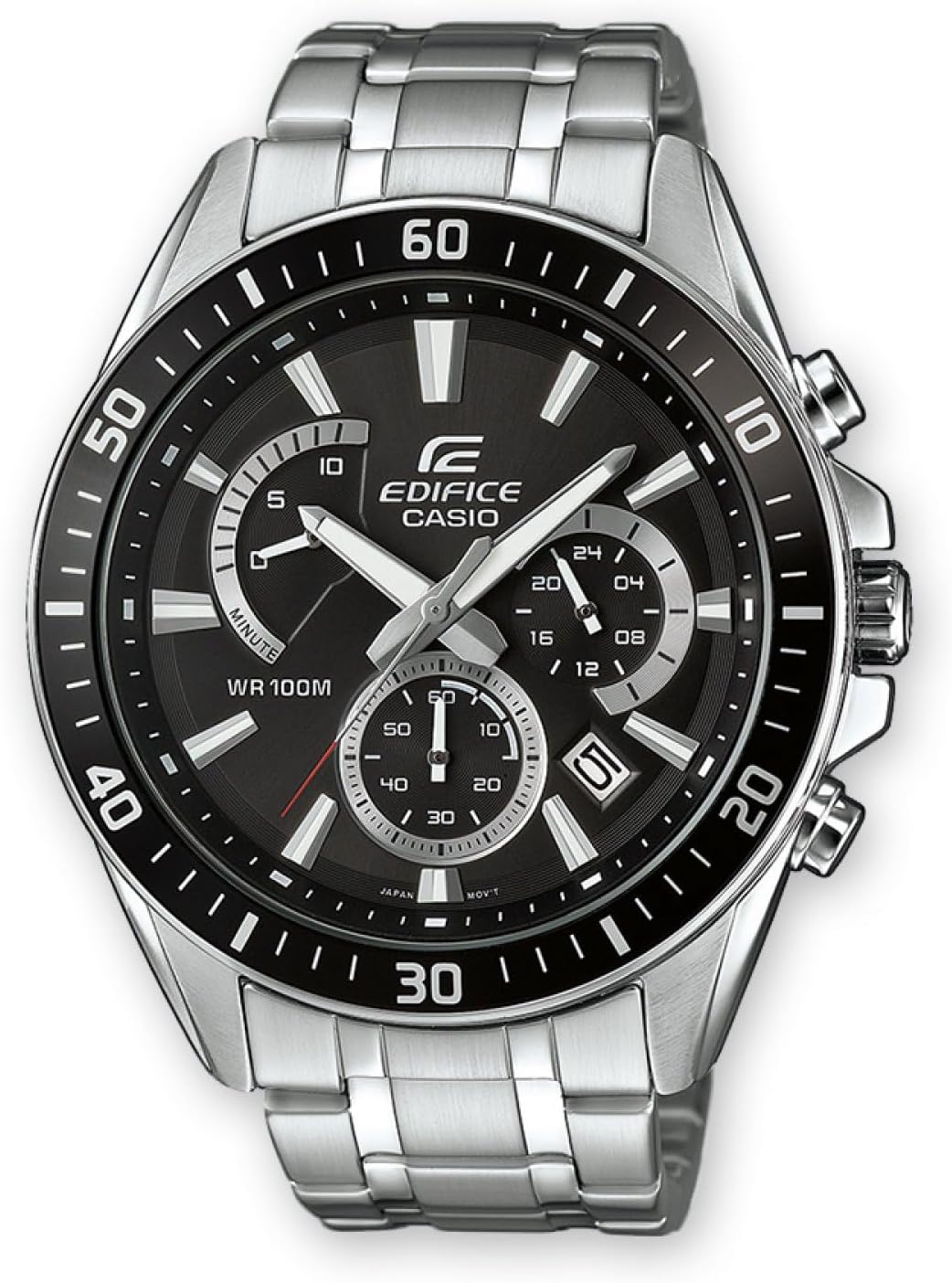 Casio Edifice Męski zegarek na rękę, masywna obudowa ze stali nierdzewnej i bransoletka, 10 bar