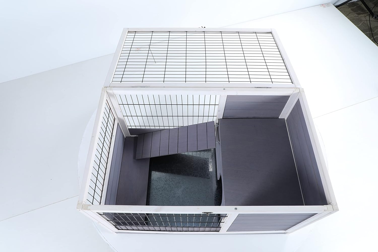 Runboll Wooden Rabbit Hutch Guinea Pig House Hamster Cage Indoor/Outdoor with Hideout, Ramp and Removable Tray